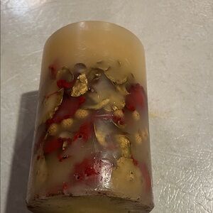 Decorative Cream and Red Pillar Candle